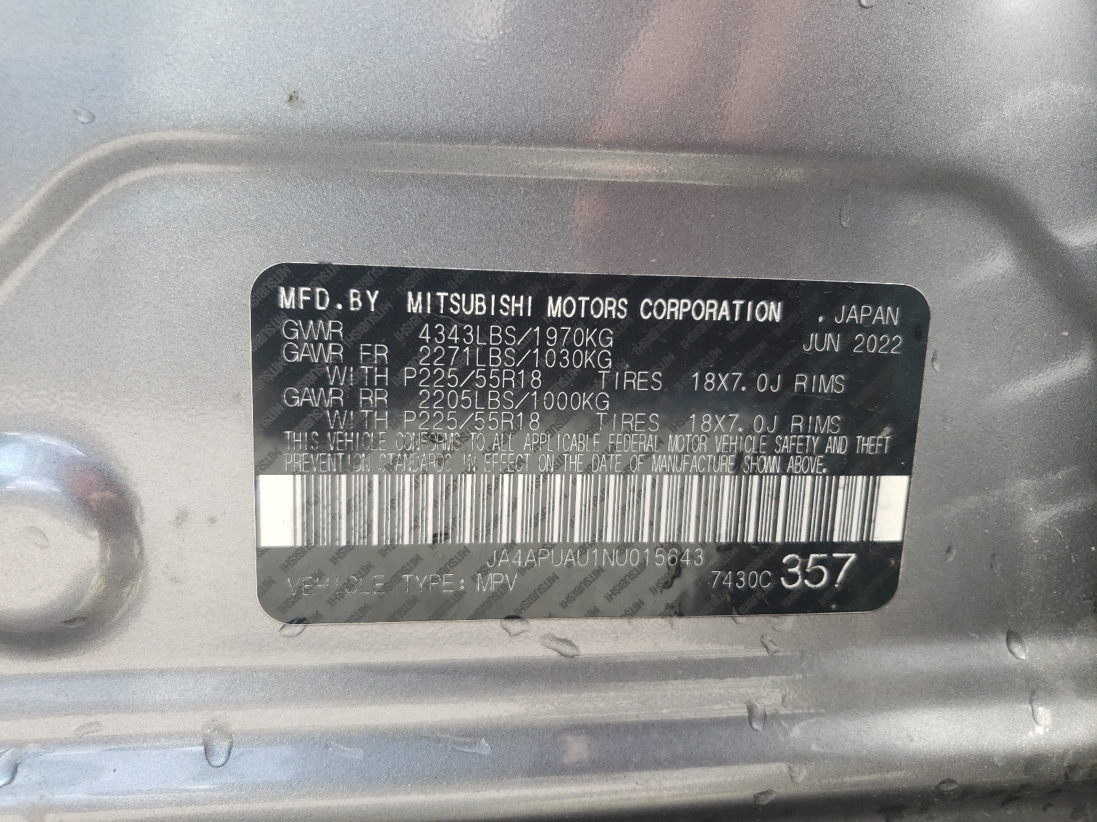 JA4APUAU1NU015643 2022 Mitsubishi Outlander Sport Es