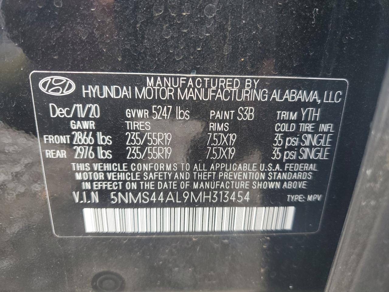 5NMS44AL9MH313454 2021 Hyundai Santa Fe Limited