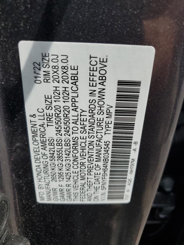 5FNYF6H64NB034545 2022 Honda Pilot Touring