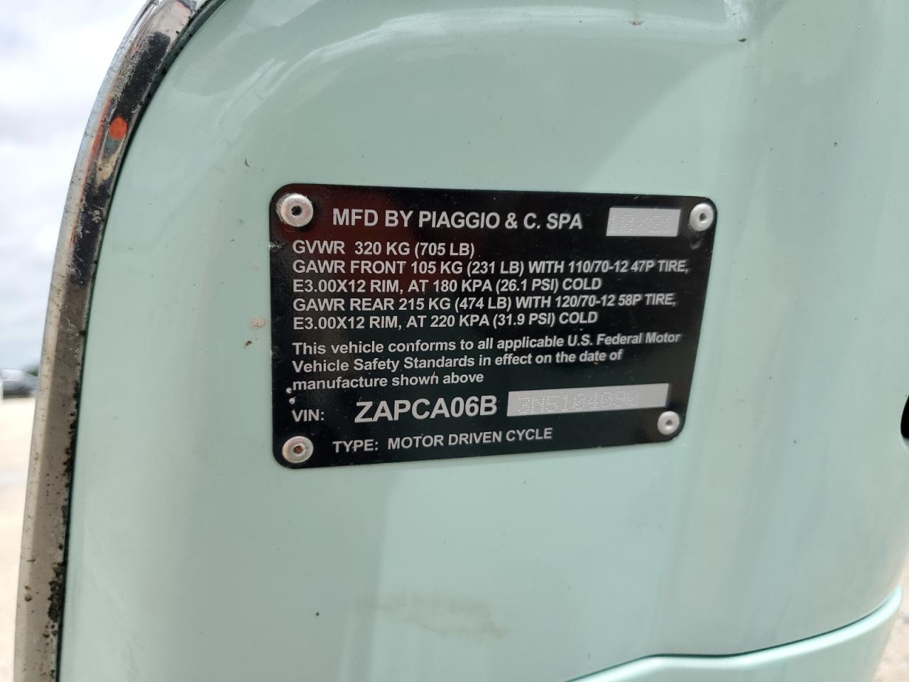 2022 Vespa Primavera/Sprint 50 VIN: ZAPCA06B3N5104090 Lot: 67793514