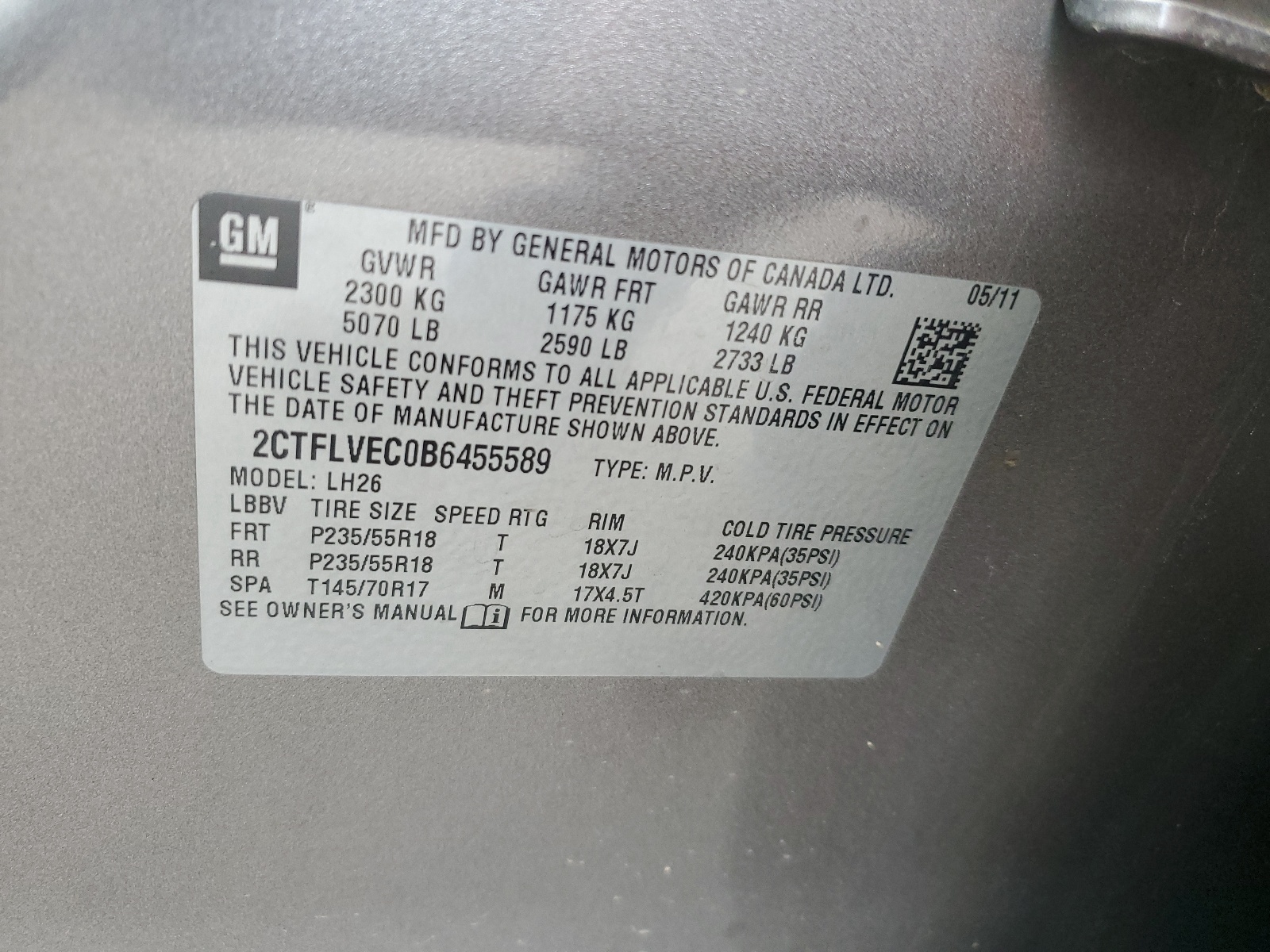 2CTFLVEC0B6455589 2011 GMC Terrain Slt