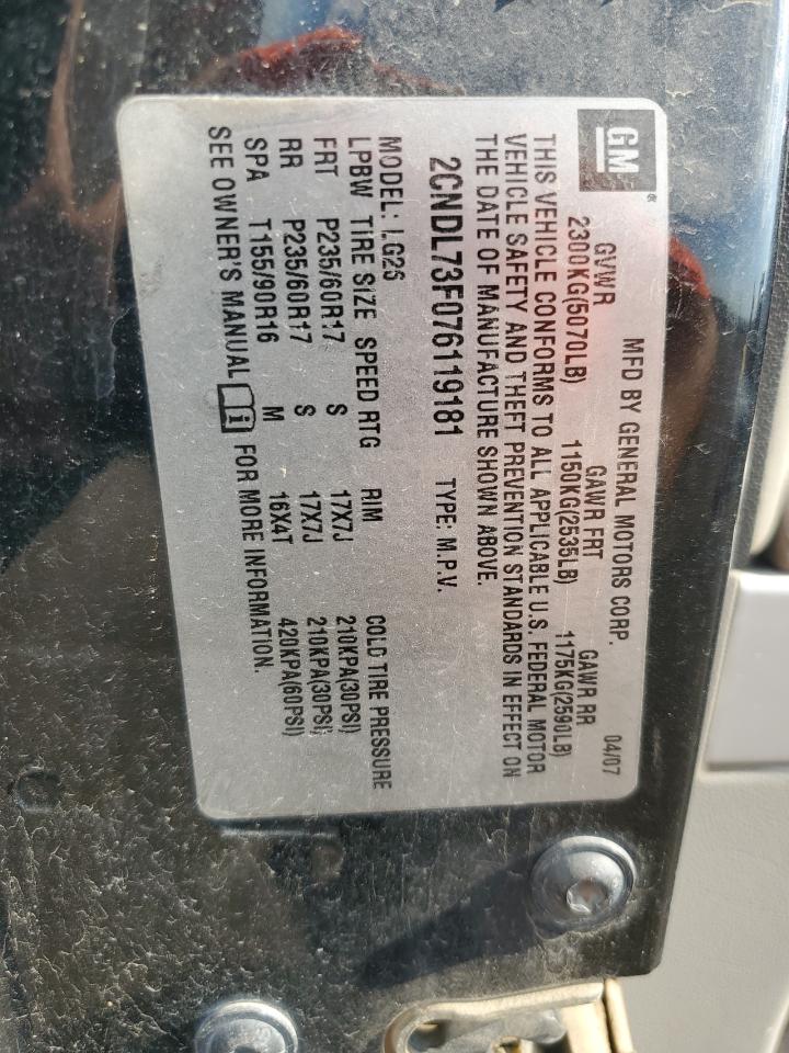 2CNDL73F076119181 2007 Chevrolet Equinox Lt