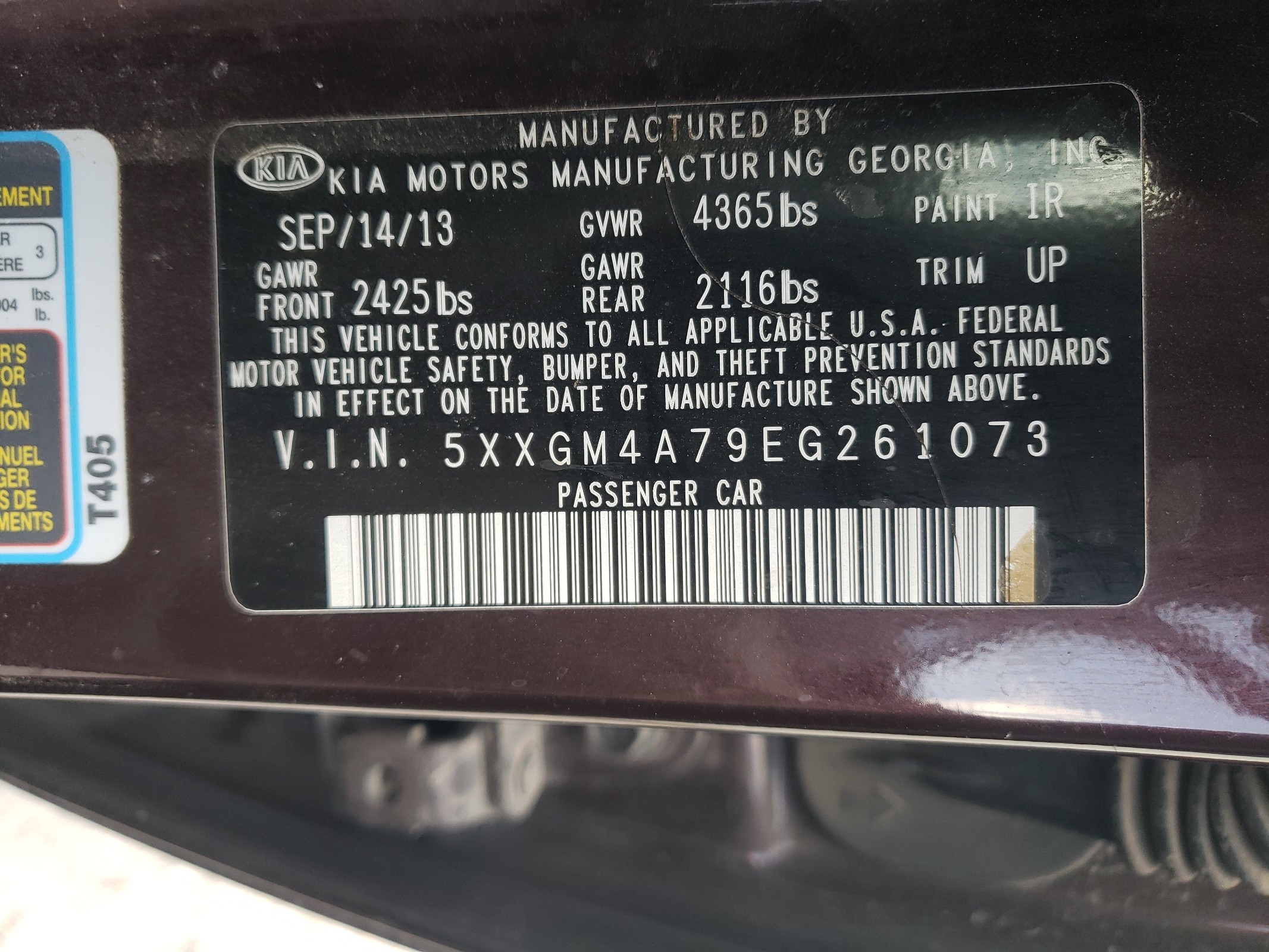 5XXGM4A79EG261073 2014 Kia Optima Lx