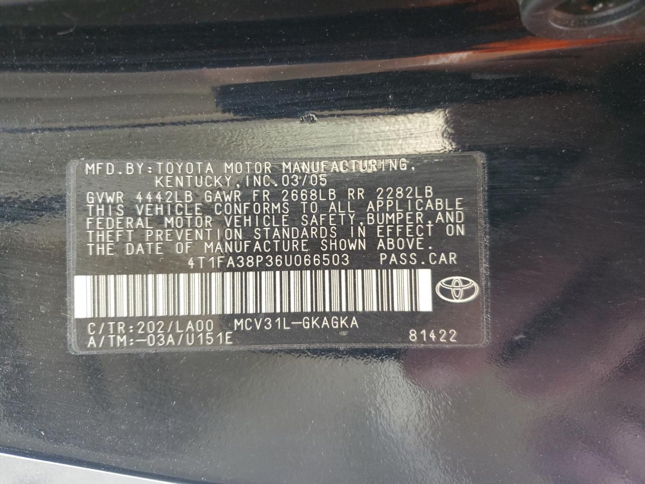 4T1FA38P36U066503 2006 Toyota Camry Solara Se