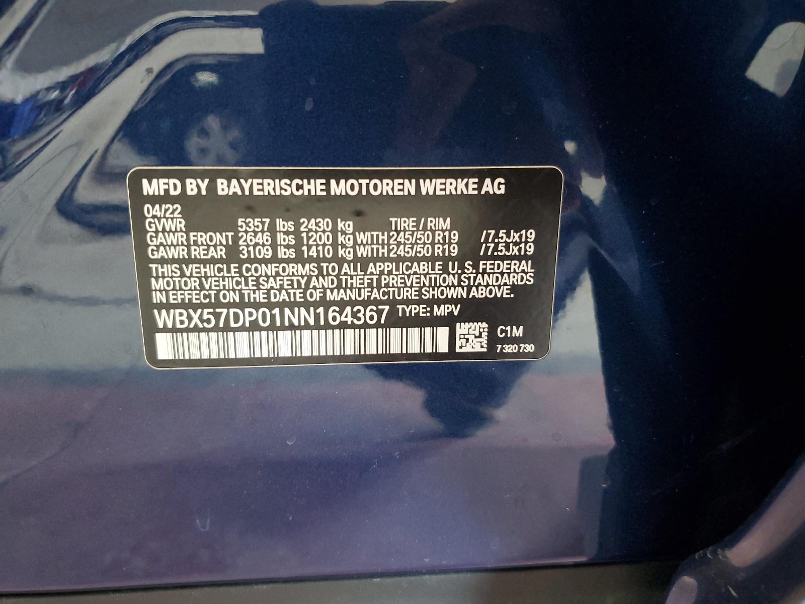 WBX57DP01NN164367 2022 BMW X3 xDrive30I