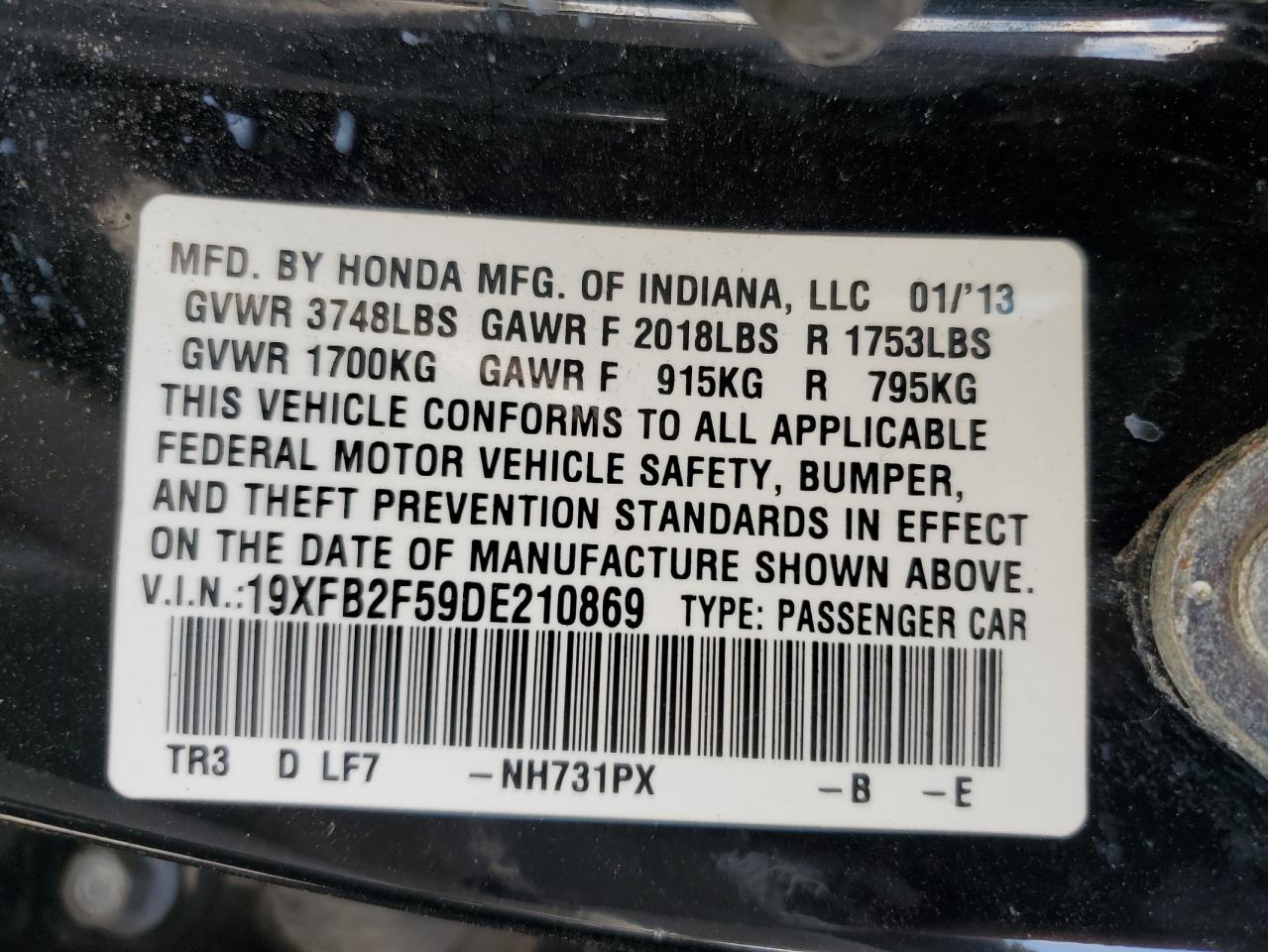 19XFB2F59DE210869 2013 Honda Civic Lx