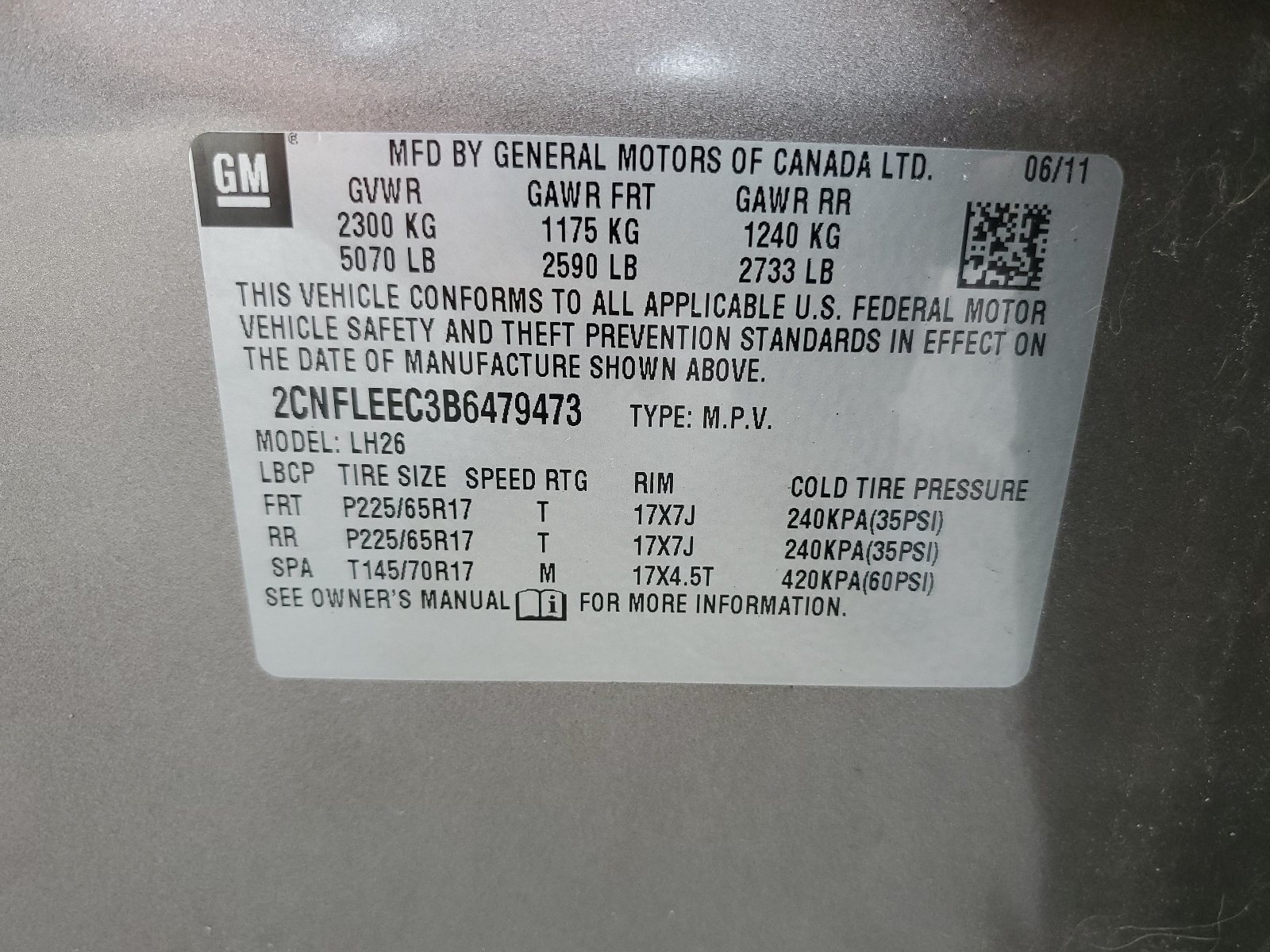 2CNFLEEC3B6479473 2011 Chevrolet Equinox Lt