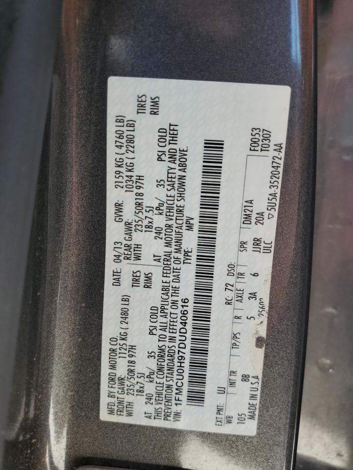 2013 Ford Escape Sel VIN: 1FMCU0H97DUD40616 Lot: 68076384