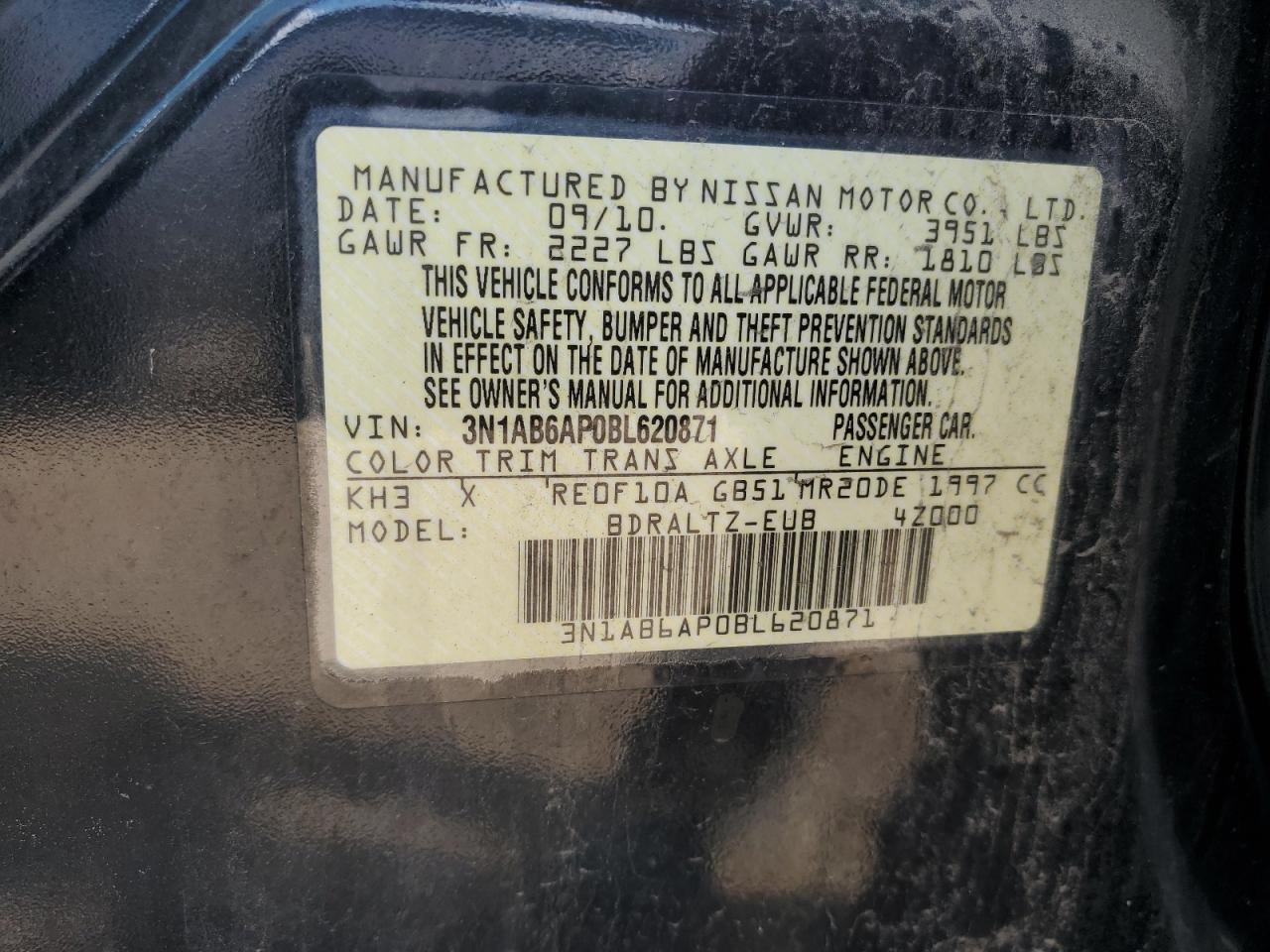 3N1AB6AP0BL620871 2011 Nissan Sentra 2.0