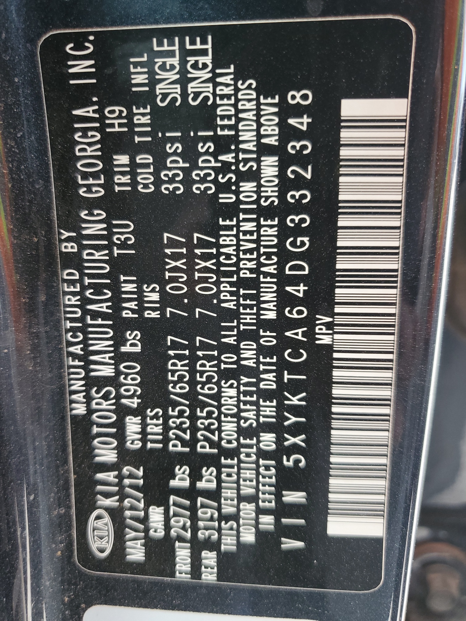 5XYKTCA64DG332348 2013 Kia Sorento Lx