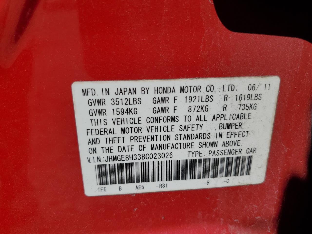 JHMGE8H33BC023026 2011 Honda Fit