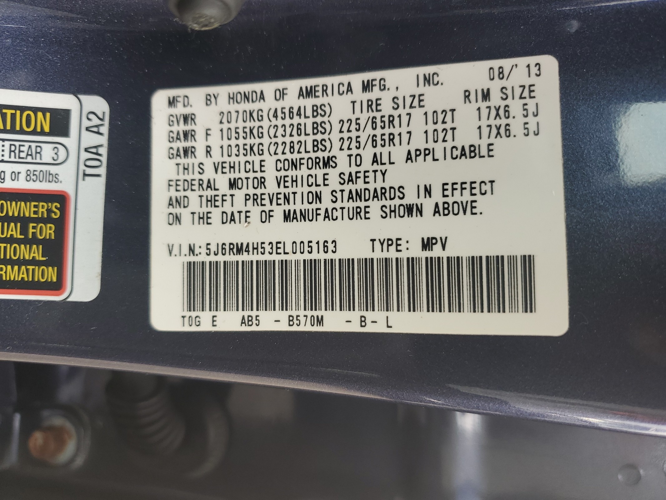 5J6RM4H53EL005163 2014 Honda Cr-V Ex