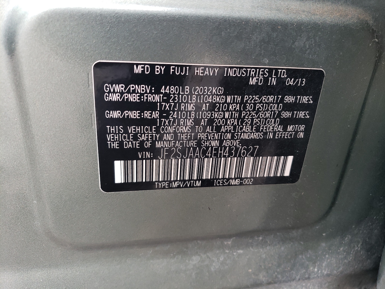 JF2SJAAC4EH437627 2014 Subaru Forester 2.5I