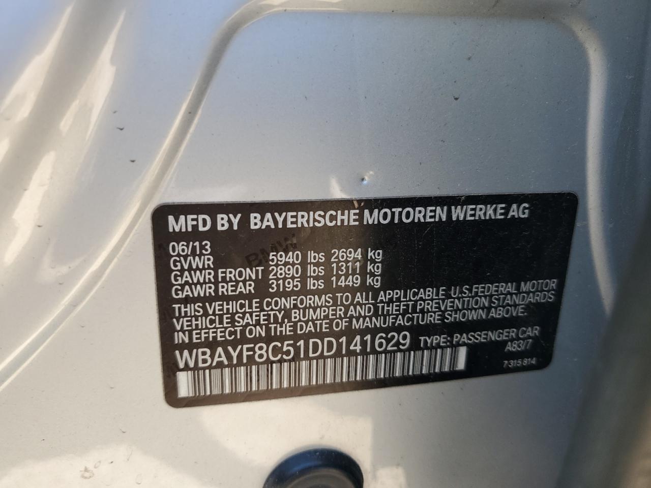 WBAYF8C51DD141629 2013 BMW 750 Lxi