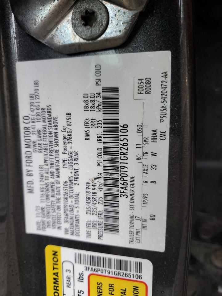 3FA6P0T91GR265106 2016 FORD FUSION - Image 12