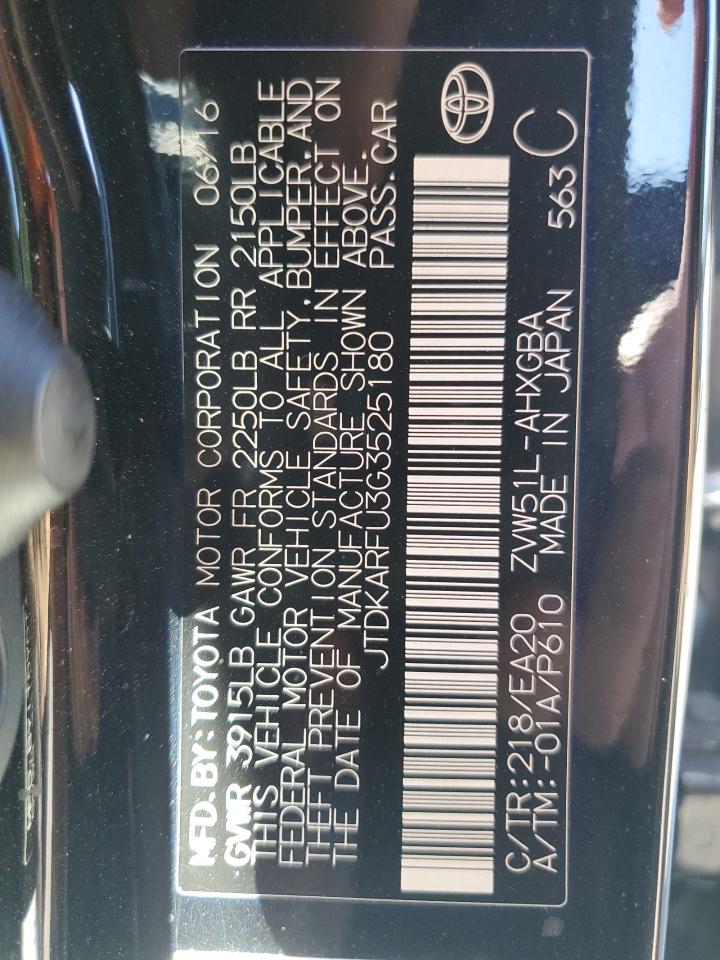 2016 Toyota Prius VIN: JTDKARFU3G3525180 Lot: 65444044