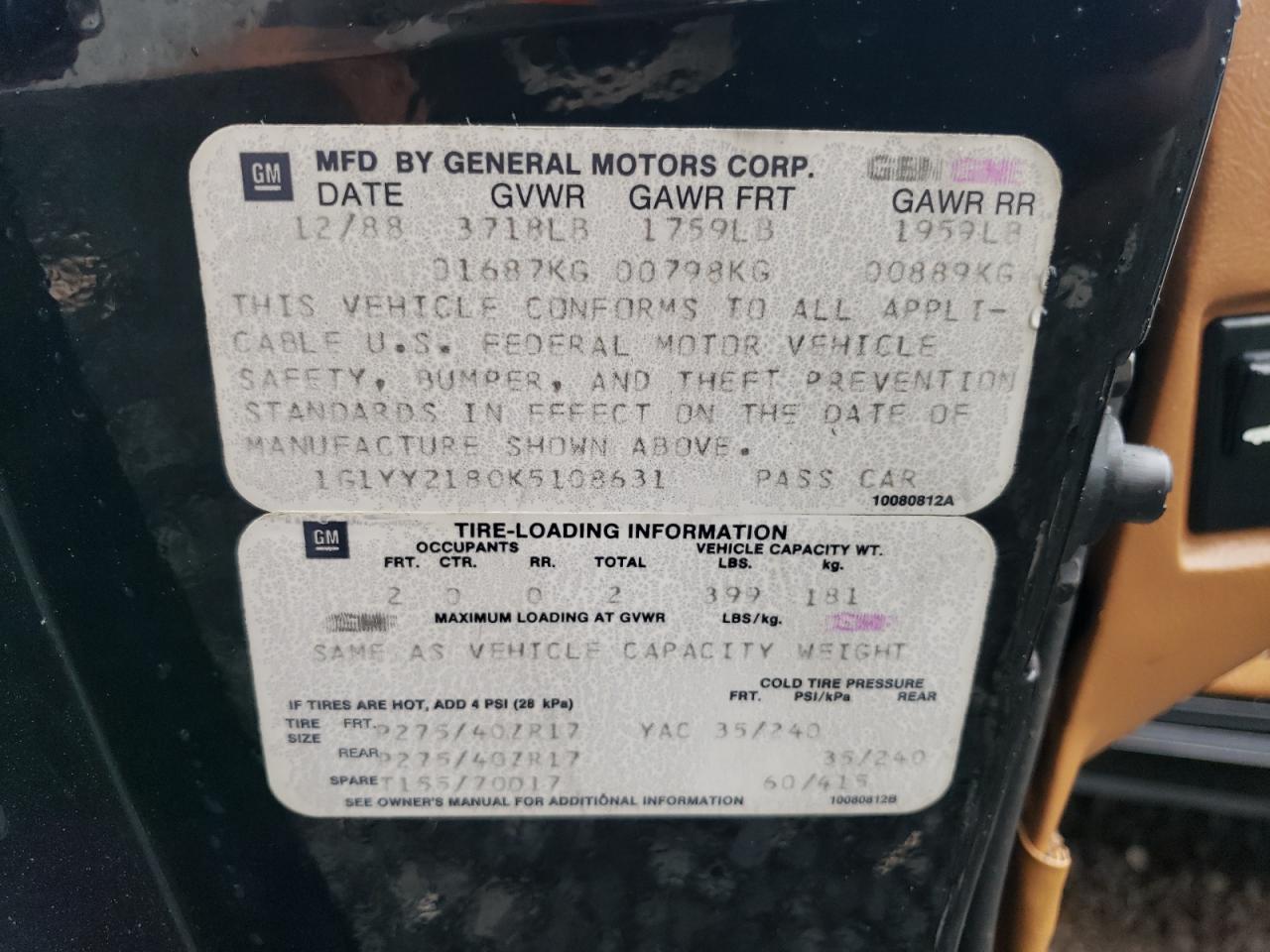 1989 Chevrolet Corvette VIN: 1G1YY2180K5108631 Lot: 66482774