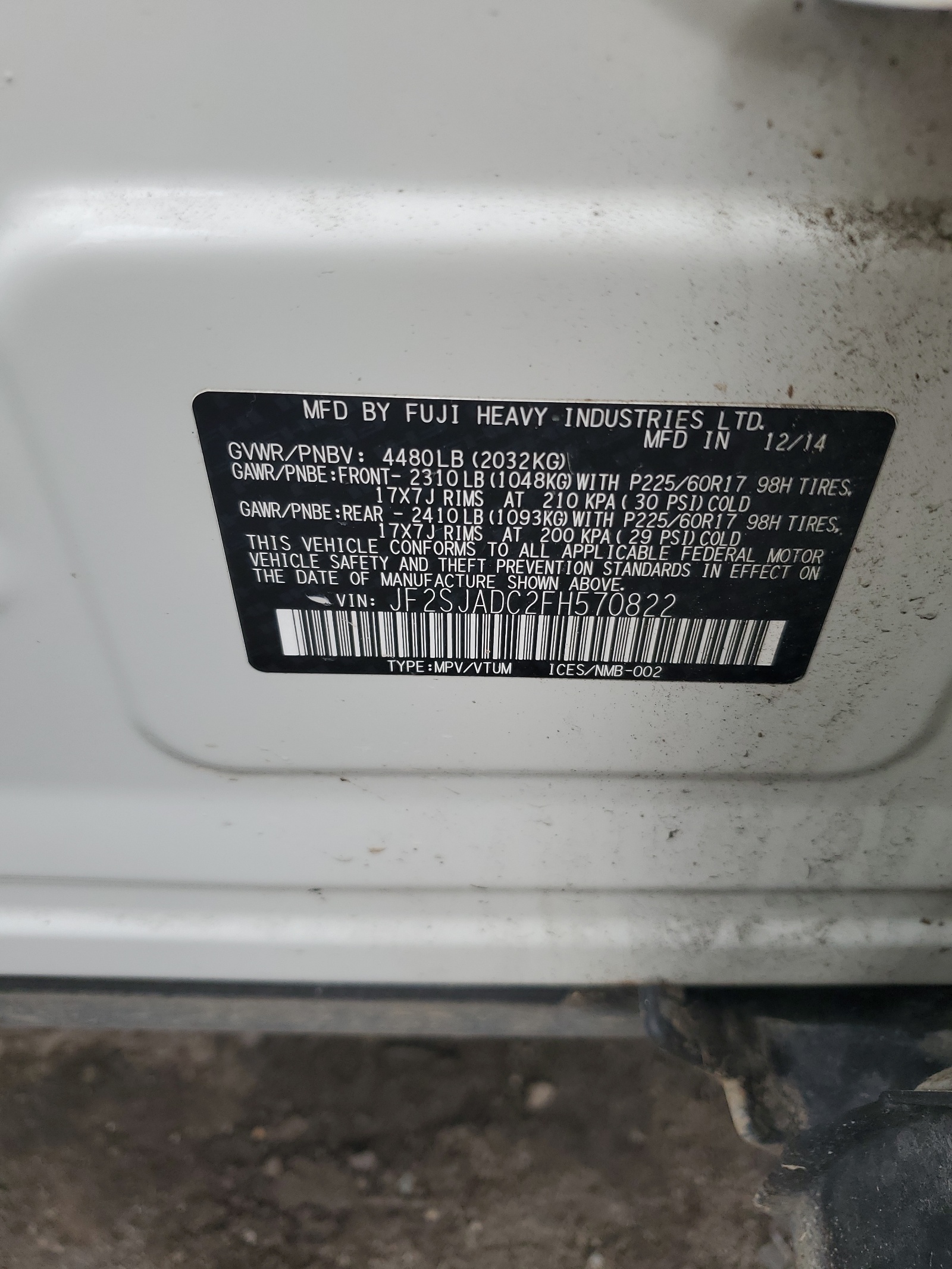 JF2SJADC2FH570822 2015 Subaru Forester 2.5I Premium