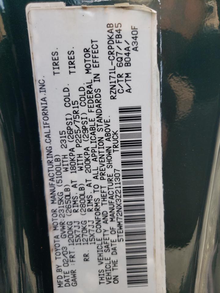 2003 Toyota Tacoma Xtracab VIN: 5TEWM72NX3Z211307 Lot: 66846654