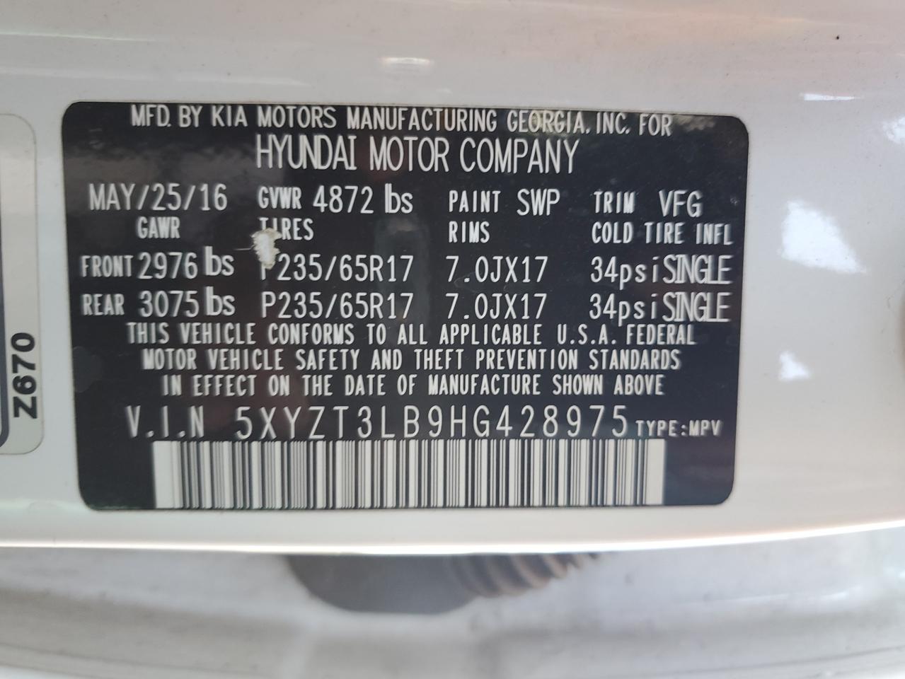 5XYZT3LB9HG428975 2017 HYUNDAI SANTA FE - Image 13