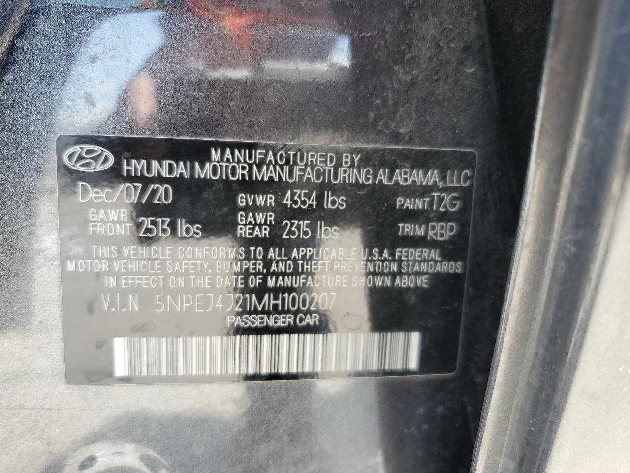 5NPEJ4J21MH100207 2021 Hyundai Sonata Sel Plus