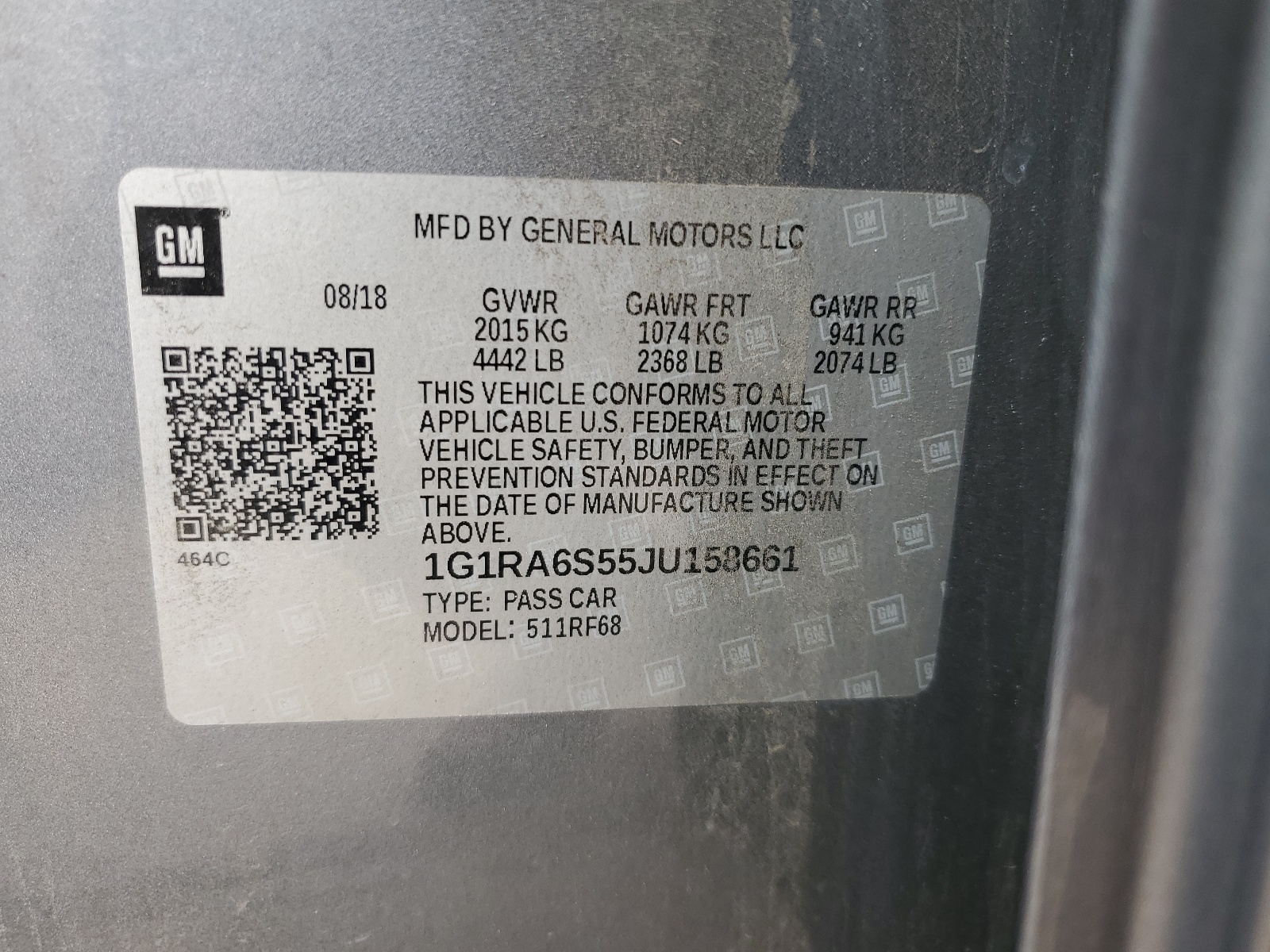 1G1RA6S55JU158661 2018 Chevrolet Volt Lt