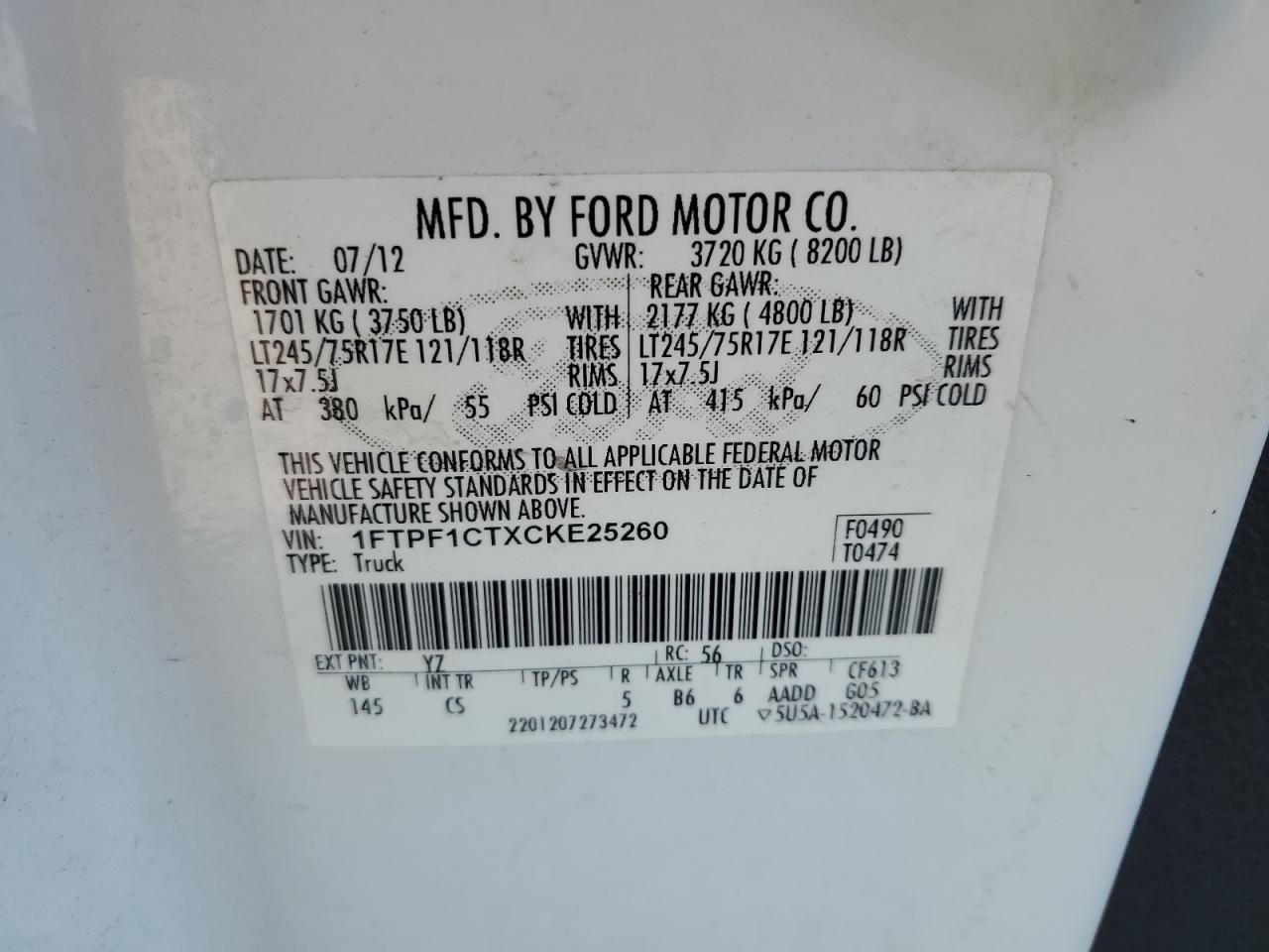 1FTPF1CTXCKE25260 2012 Ford F150