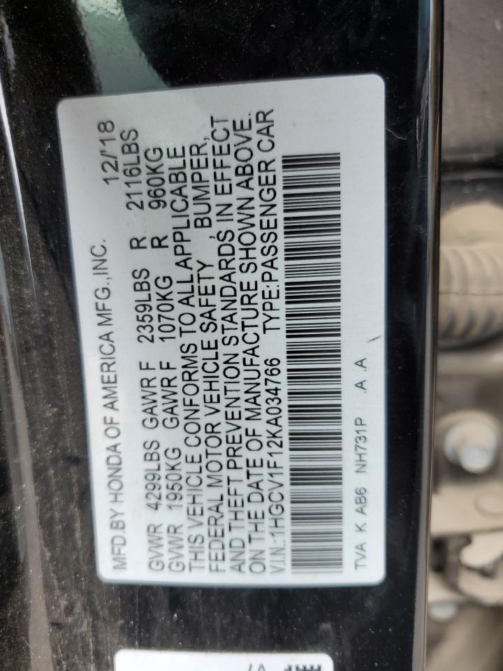 1HGCV1F12KA034766 2019 Honda Accord Lx