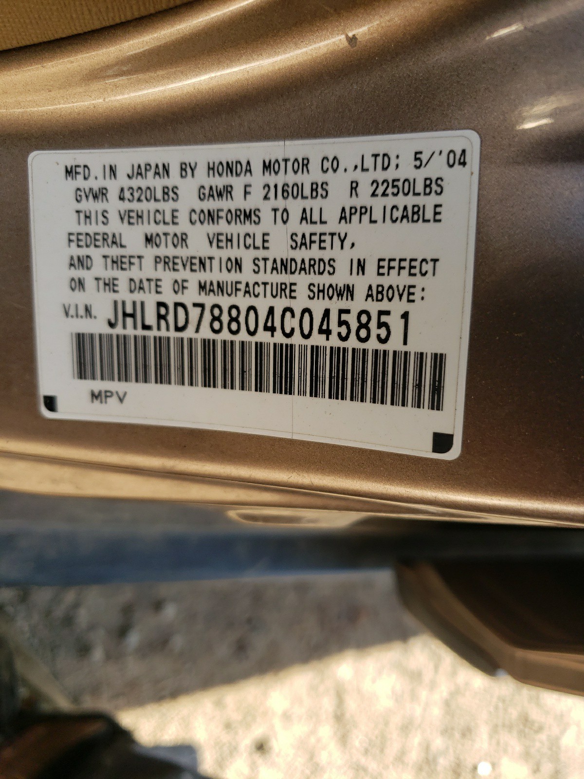 JHLRD78804C045851 2004 Honda Cr-V Ex