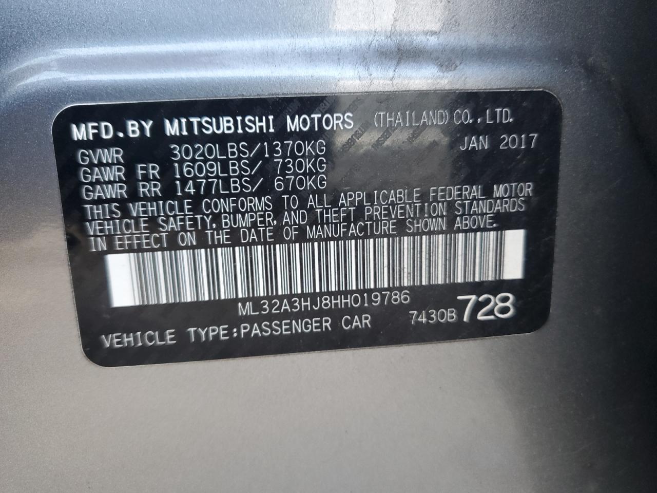 ML32A3HJ8HH019786 2017 Mitsubishi Mirage Es