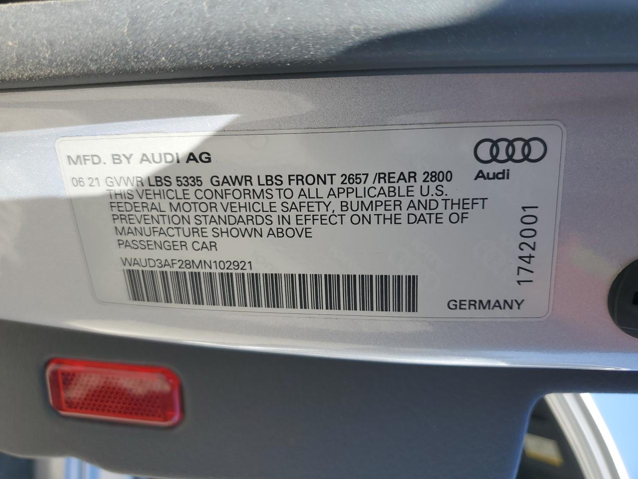 2021 Audi A6 Premium VIN: WAUD3AF28MN102921 Lot: 68371614