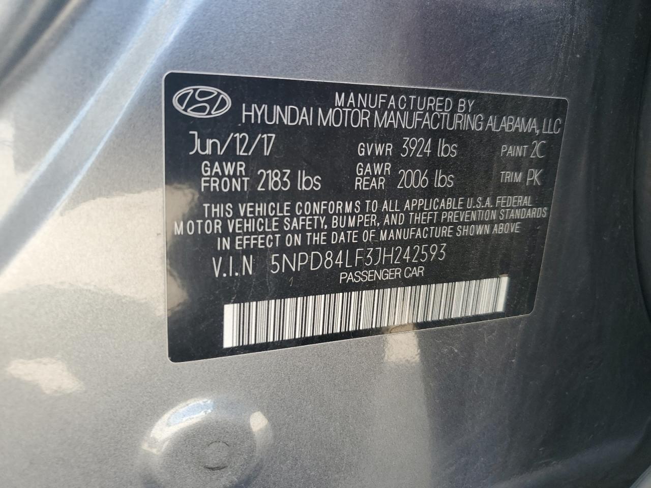 5NPD84LF3JH242593 2018 Hyundai Elantra Sel