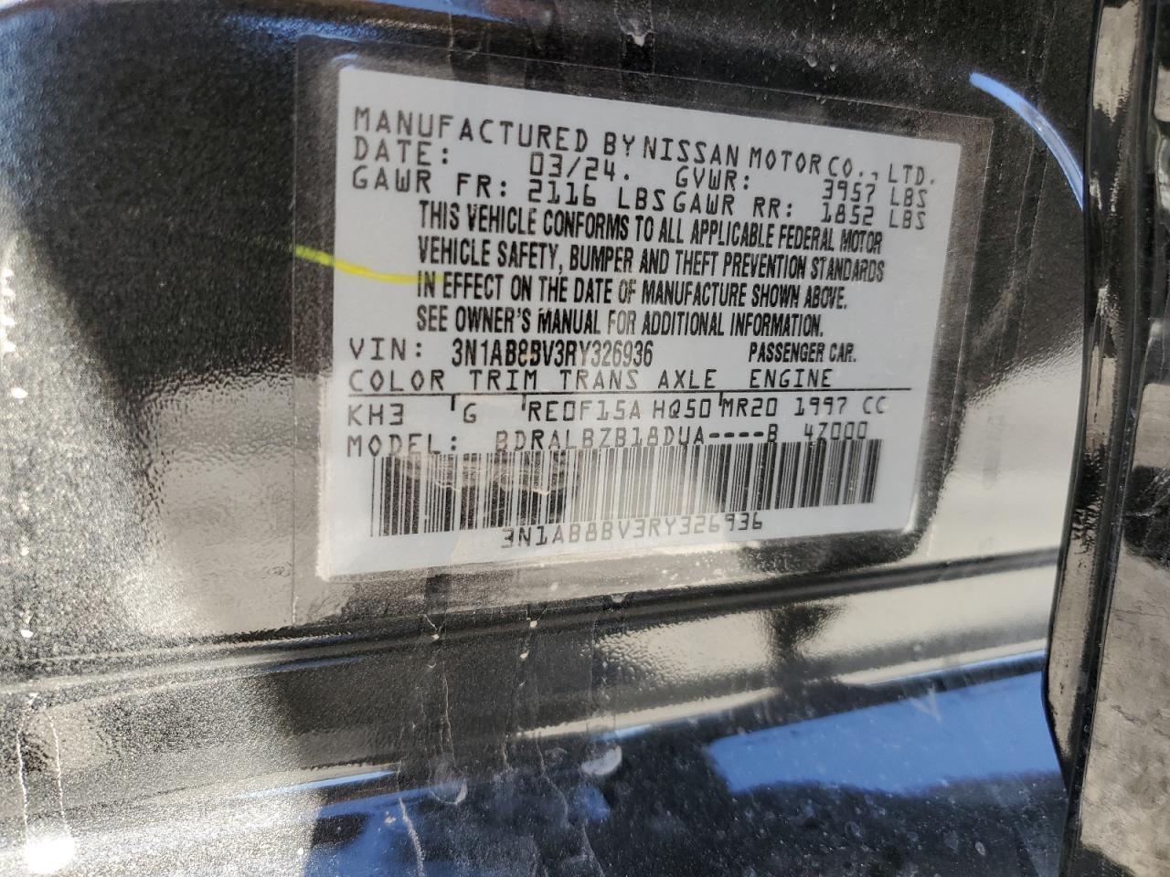 3N1AB8BV3RY326936 2024 Nissan Sentra S