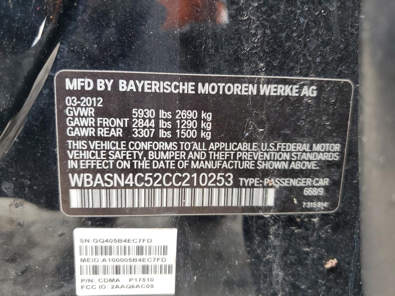 2012 BMW 550 Igt VIN: WBASN4C52CC210253 Lot: 67073424