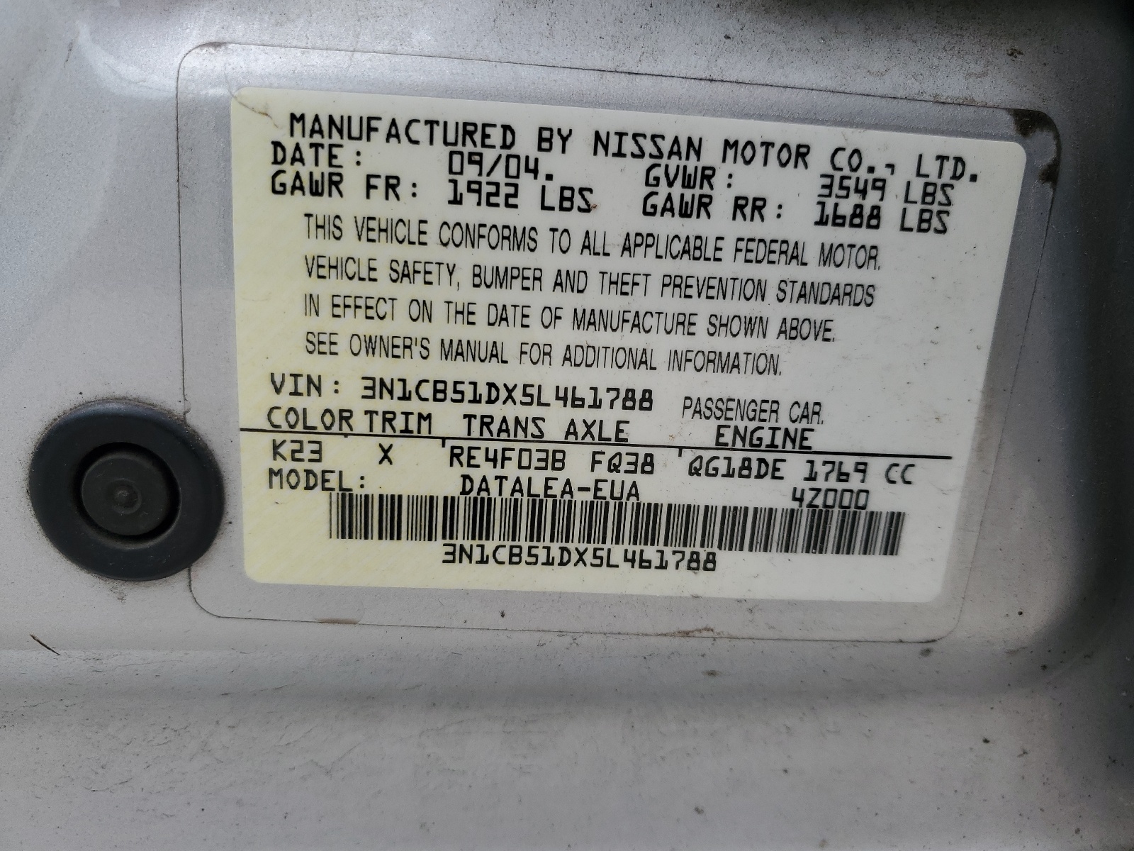 3N1CB51DX5L461788 2005 Nissan Sentra 1.8