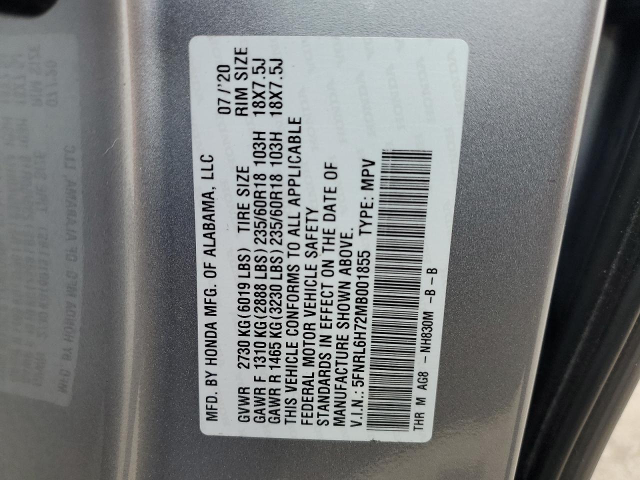 2021 Honda Odyssey Exl VIN: 5FNRL6H72MB001855 Lot: 64103884