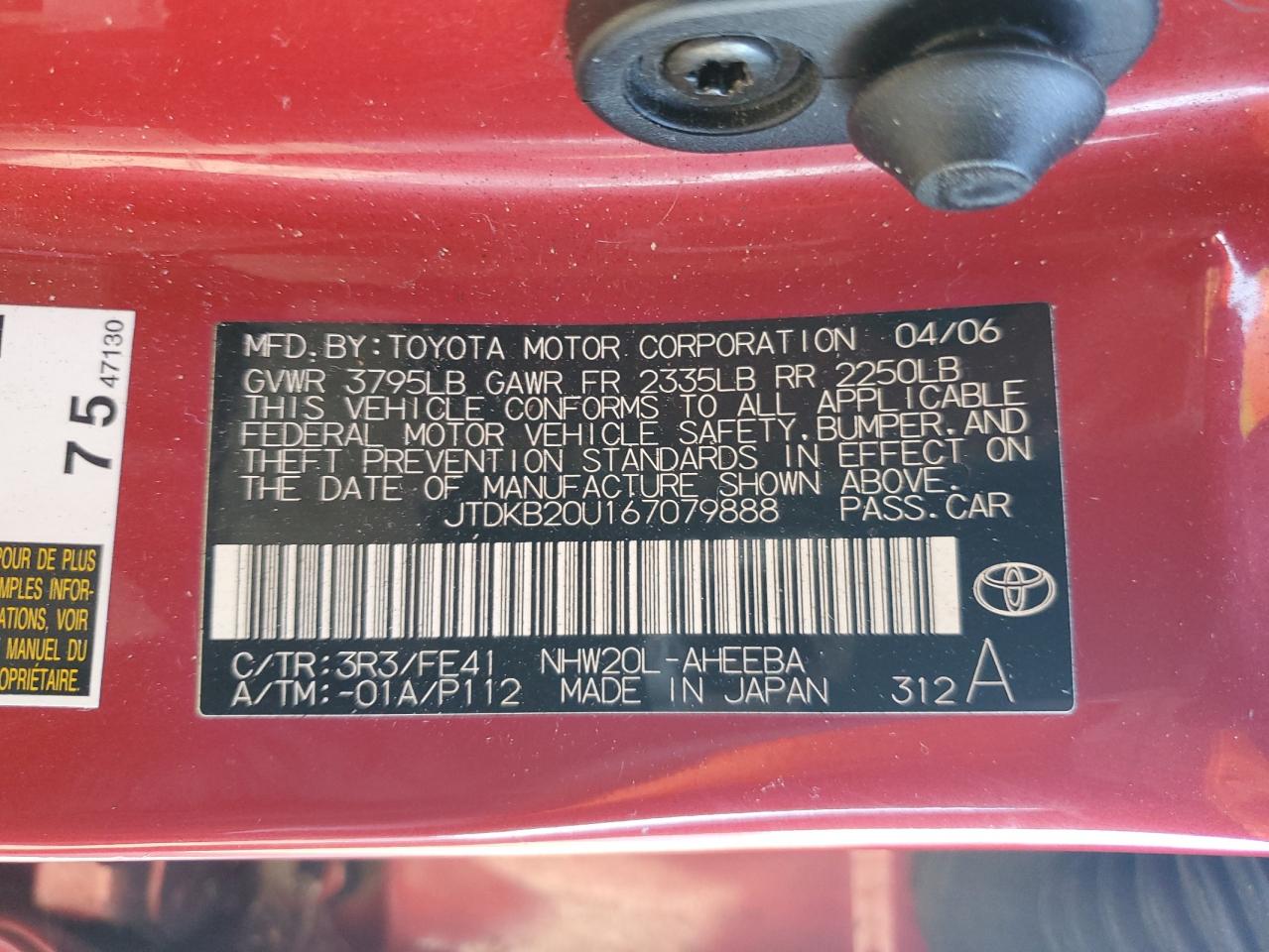 JTDKB20U167079888 2006 Toyota Prius