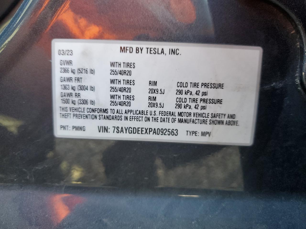 2023 Tesla Model Y VIN: 7SAYGDEEXPA092563 Lot: 65739464