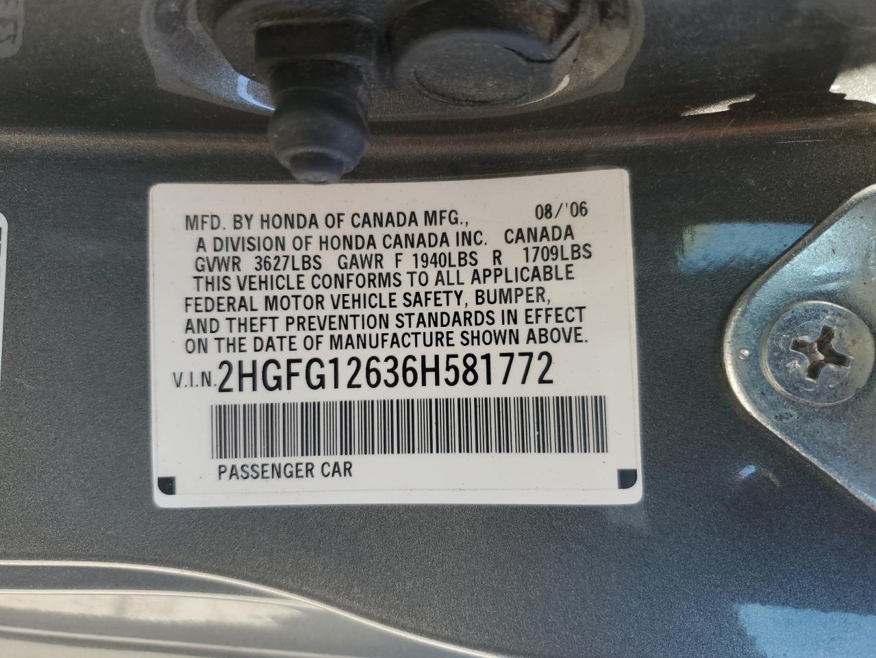 2HGFG12636H581772 2006 Honda Civic Lx