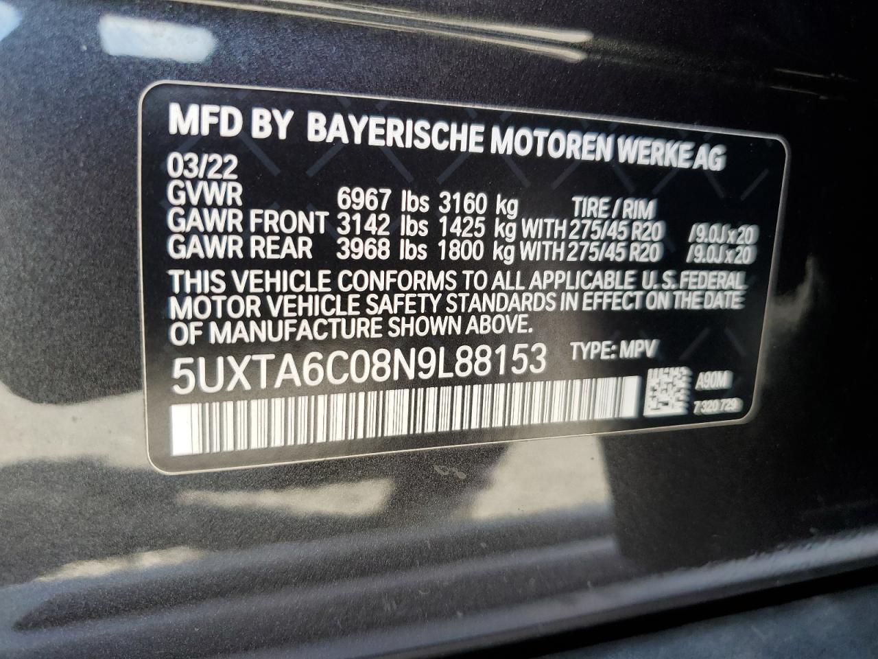 2022 BMW X5 xDrive45E VIN: 5UXTA6C08N9L88153 Lot: 66624784