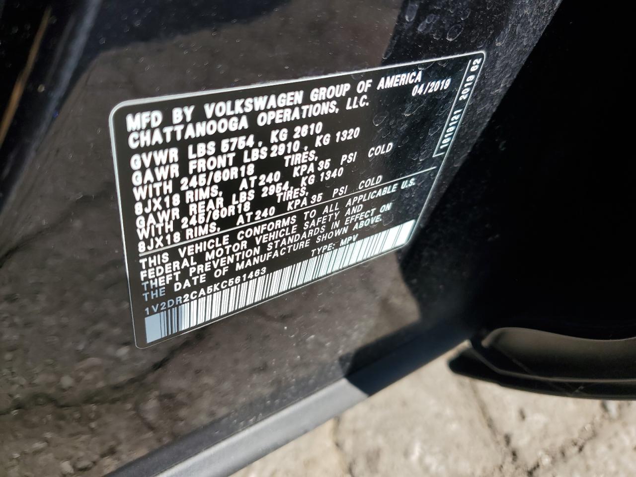 1V2DR2CA5KC561463 2019 VOLKSWAGEN ATLAS - Image 15