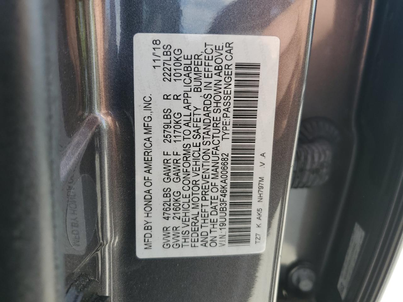 19UUB3F46KA006682 2019 Acura Tlx Technology