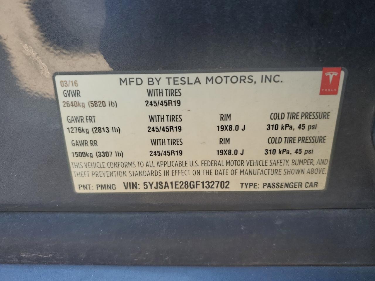 5YJSA1E28GF132702 2016 Tesla Model S