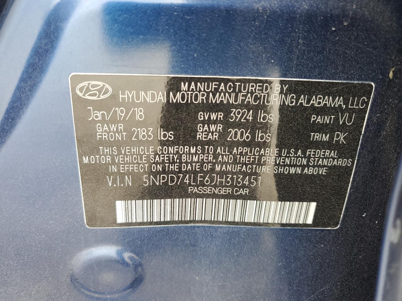 2018 Hyundai Elantra Se VIN: 5NPD74LF6JH313451 Lot: 67458744