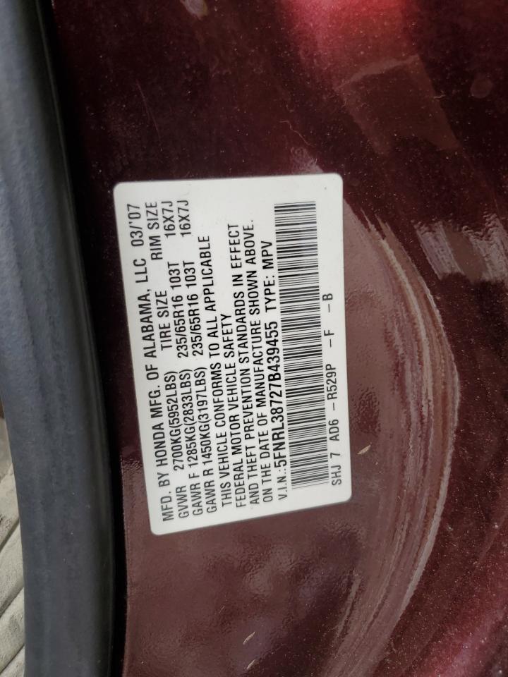 5FNRL38727B439455 2007 Honda Odyssey Exl