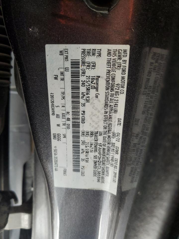 2012 Ford Focus Sel VIN: 1FAHP3H2XCL385596 Lot: 65093474