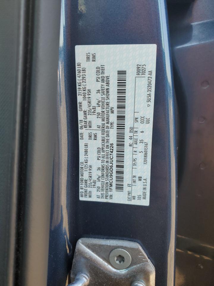 2018 Ford Escape Se VIN: 1FMCU9GD6JUC74226 Lot: 67254324