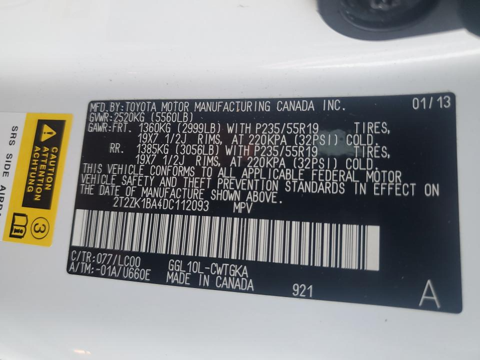 2T2ZK1BA4DC112093 2013 Lexus Rx 350