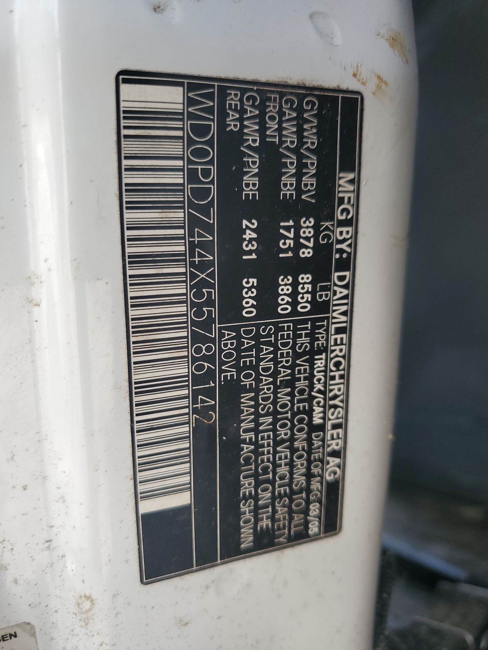 WD0PD744X55786142 2005 Dodge Sprinter 2500