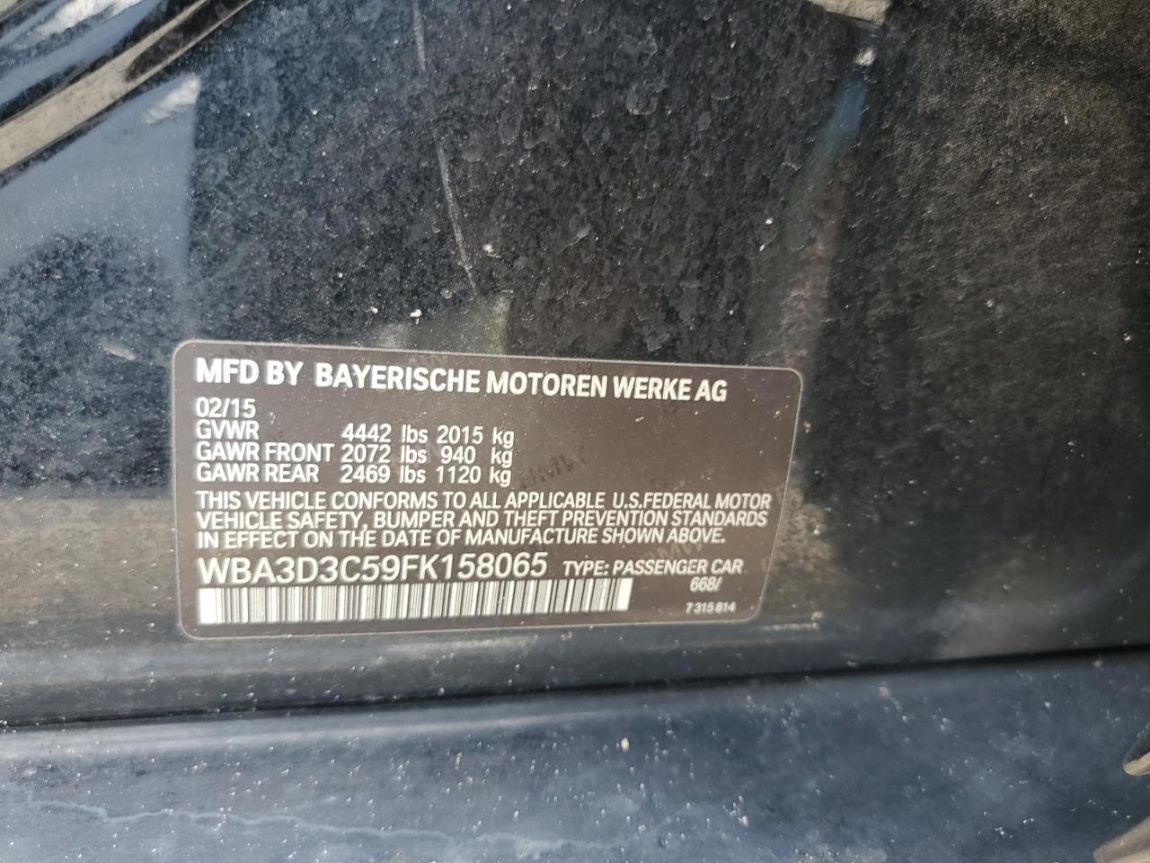 2015 BMW 328 D VIN: WBA3D3C59FK158065 Lot: 65340674